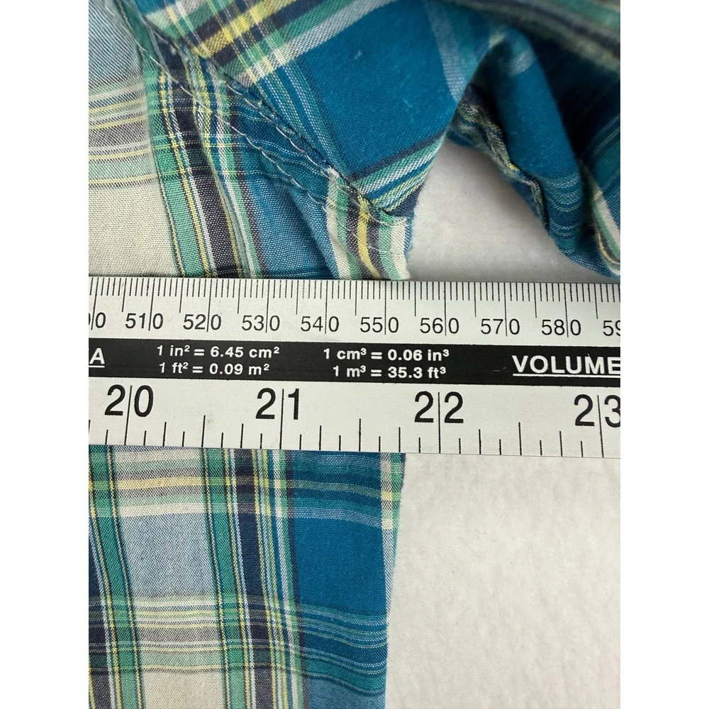 Levi's Western Shirt Mens Large Blue Green Plaid Pearl Snap‎ Short Sleeve